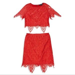 Missguided Orange Eyelash Lace Two-Piece Dress / Set